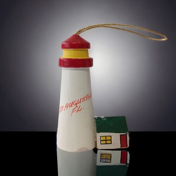 St Augustine FL Lighthouse Christmas Ornament Vintage Wooden Handpainted Coastal - Picture 12 of 13